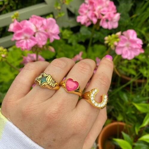 New 2021 Ins U Shaped 18K Gold Metal Crystal Geometric Letter Ring for Women Girl Party Travel Fashion Jewelry Gifts Bijoux