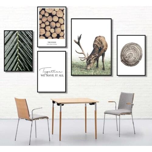 Nordic Style Elk Leaf Tree Annual Ring Wall Art Canvas Print Painting Decorative Painting Customizable Modern Decoration Poster