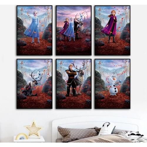 FROZEN 2 Moive Poster Anna Elsa Disney Canvas Print Wall Art Posters for Girls Bedroom Home Decor Birthday Gift