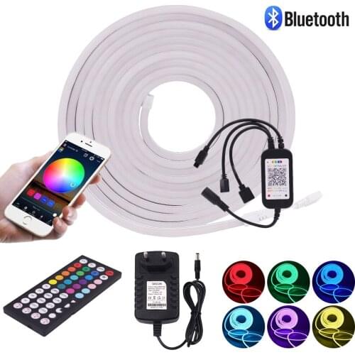 RGB LED Strip 12V Flexible Neon Light Sign Bluetooth Remote Neon Tube 3535SMD 96Leds/m Neon Ribbon Waterproof Outdoor Lighting
