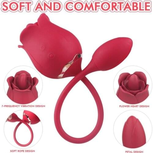 Rose Double head Vibrator with Vibrating Egg, 2 in 1 Lick The Tongue Clit Stimulation G Spot Massager Sex Toys for Women Couples
