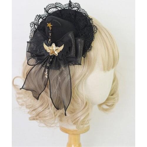 Handmade Gothic Halloween Hairpins Mini Witch Hat Bow Hair Clips Halloween Cosplay Props B1602