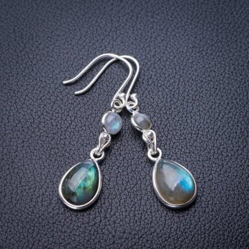 StarGems Natural Labradorite Handmade 925 Sterling Silver Earrings 1.75" E0958