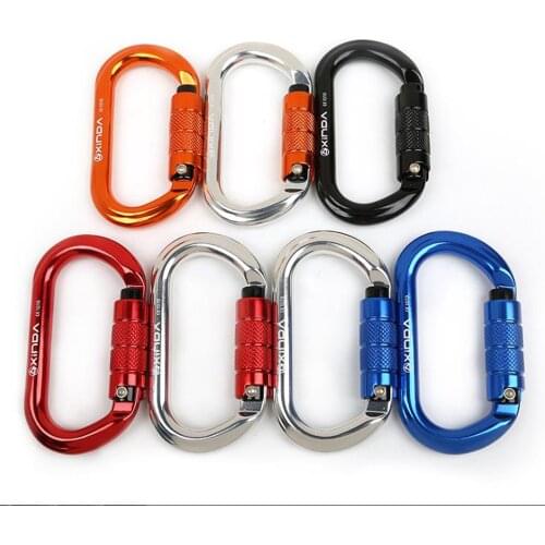 Heavy Duty Auto Locking Oval Rock Climbing Carabiner Connector Screwgate O Buckle Dog Hammock Clip Mountaineering Caving Lock