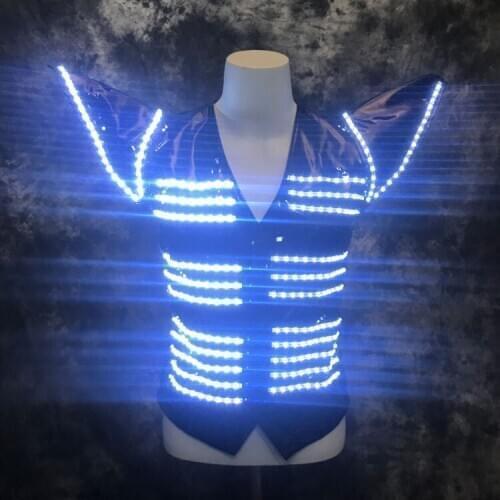 LED vest Bar light space clothes summer mens stage dance wear performance clothing nightclub KTV singer DJ robot costume