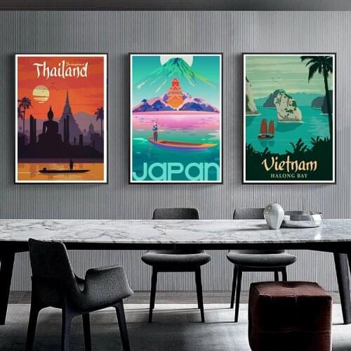 Thailand Japan Israel Asia World City Tour Travel Scenery 5D DIY Diamond Painting Vintage Landscape Poster Diamond Embroidery Cr