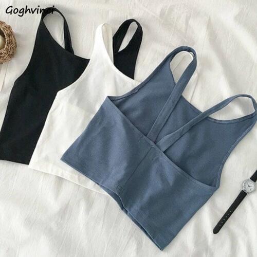 Camisoles Women Solid Simple Backless Leisure Womens Korean Style Tanks Tops Slim Crop Top Basic Sexy All-match Bodycon Ulzzang