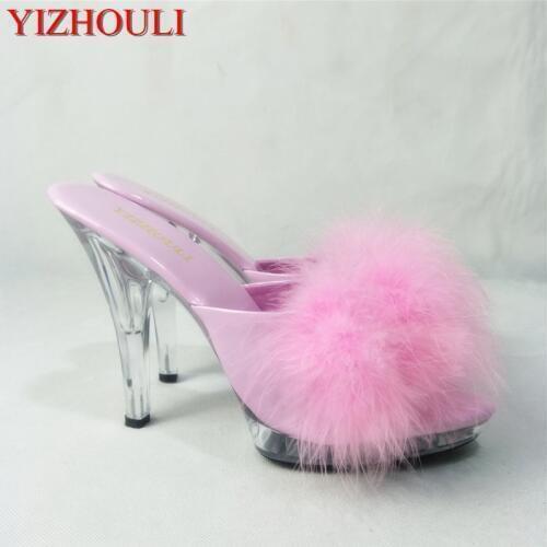 5 Inch High Heels 13CM Stripper Shoes Plump Feathe Crystal Shoes Hot Sexy Platform Womens Shoes