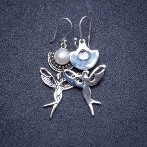 Natural River Pearl Handmade Unique 925 Sterling Silver Earrings 2" X4174