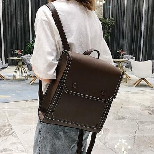 Vintage Backpack Female Fashion PU Leather Womens Backpack Brown Large Capacity School Bag for Girls Shoulder Bags for Teengers