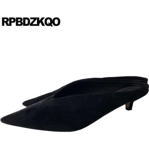 Pumps suede sandals size 33 korean plus kitten medium heels mules slipper women european designer shoes casual black pointed toe