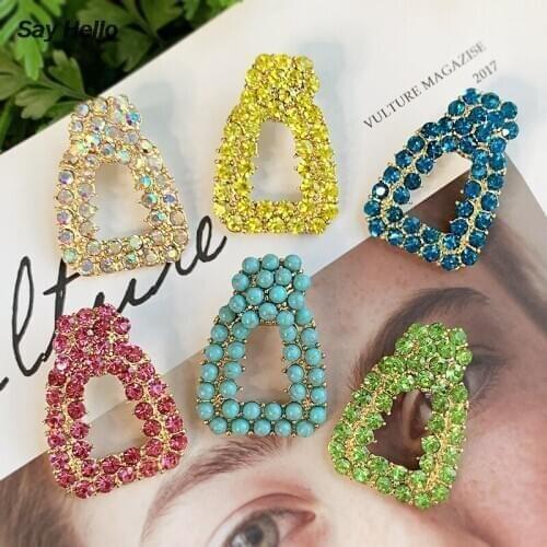 SAY HELLO 2020 New Turquoises Beaded Crystal Full Inlaid Dangle Earrings for Women Female Geometric Jewelry Brincos серьги K5030