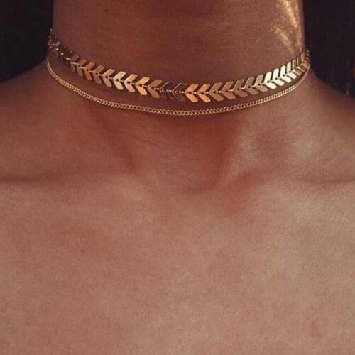 2020 New Fashion Chain Choker Two Layers Necklaces Fishbone Airplane Shape Gold Color Necklace Flat Chain jewelry