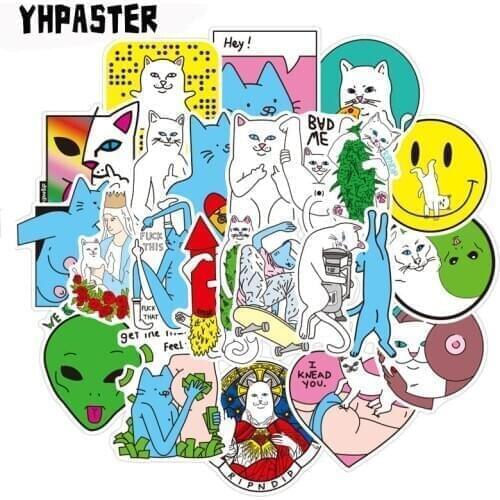 50pcs/Set Middle Finger Cat Graffiti Stickers Cartoon Stickers For Laptop Luggage Motorcycle Phone Skateboard Notebook Pegatinas