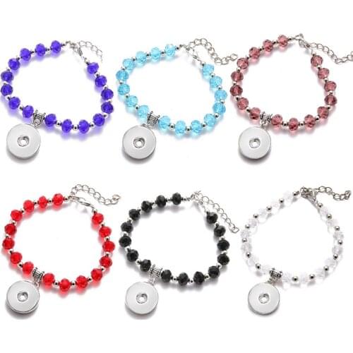 AB0079 Beauty Multi-faceted rhombus beads style snap bracelets 18cm Lobster clasp fit 18mm snap buttons snap jewelry wholesale