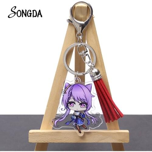 Anime Genshin Impact Pendant Keychain Zhongli Diluc Tassel Acrylic Keyrings Game Character Cosplay Two-sided Key Chain Jewelry