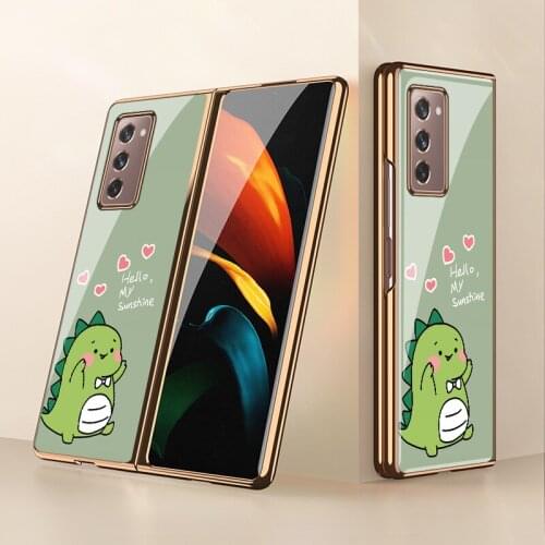 Z Fold 3 Funda Case for Samsung Galaxy Z Fold 3 Fold 2 W21 Z Flip Cartoon Lovely Dinosaur Tempered Glass Coque Phone Case Cover