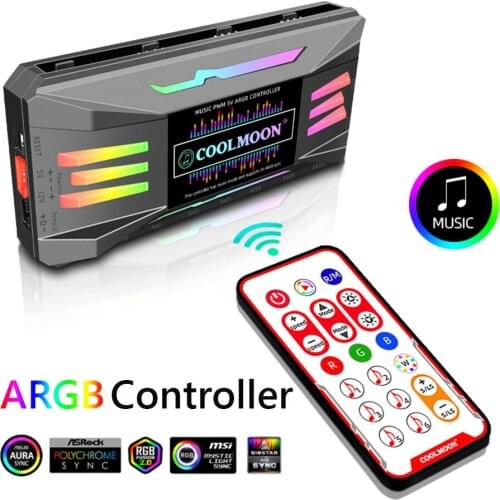 COOLMOON ARGB Controller 4-Pin PWM Temperature Control 5V 3-Pin Synchronization Wireless Remote Control Chassis Fan Hub Newest