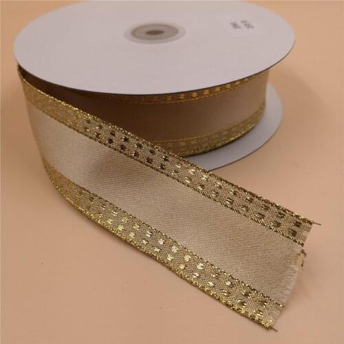 38MM X 25 Yards Golden Lurex Metallic Wired Edge Ribbon for Birthday Decoration Gift Wrapping Belt1-1/2"