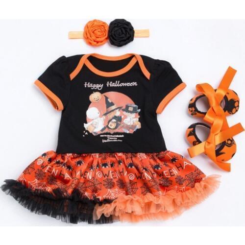Baby Happy Halloween Clothing Sets Cute newborn jumpsuits tutu skirts Flower headband toddler shoes 3 piece suit for Kids party