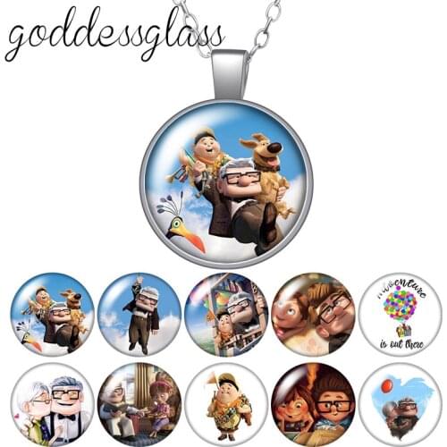 Disney Up Travel with the house Adventure Round Glass glass cabochon silver plated/Crystal pendant necklace jewelry Gift