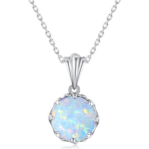 Genuine Solid Silver Shining Round Milky White Opal Pendant Necklaces For Women Bridal Wedding Silver 925 Jewelry Without Chain