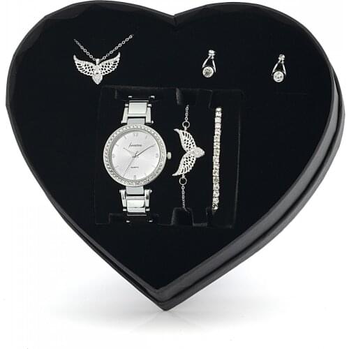 Gümüş Kaplama Kalpli Melek Kanadı Hediye Set PS1164