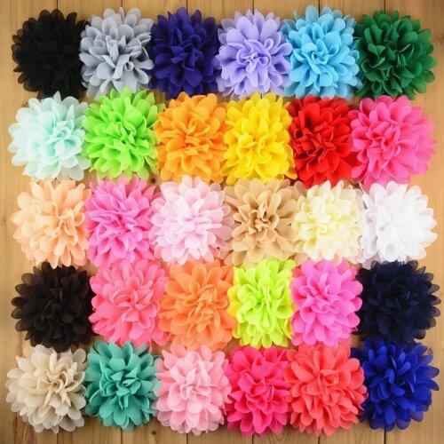 30pcs/lot 30colors 10cm Big Size Artificial Chiffon Ruffled Fabric Flower For Girls DIY Crafts Hair Decorative Accessories