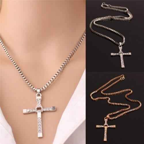 Classic Cross Necklaces Choker Gifts Long Necklace Men Rhinestone Pendant Jewelry Christmas Gift