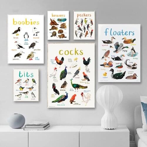 Peckers Collection Print Animal Poster Wall Art Canvas Painting Wall Cocks Pictures for Living Room Classroom Home Decor No Fram