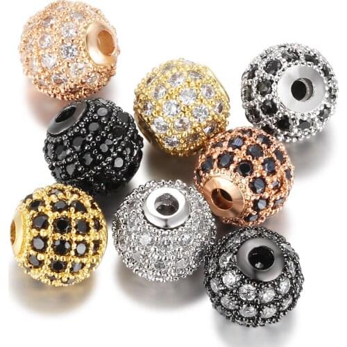 3pcs/lot diy disc round spacer beads wholesale 5-14mm macro pave cubic zirconia cz ball bead for men jewelry bracelet making