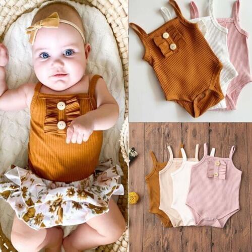 Summer Newborn Infant Kids Baby Girl Sleeveless Jumpsuit Bodysuit Playsuit Summer Baby Bodysuits Sold Color Clothes Outfits