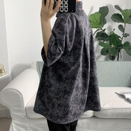 Summer Tie-dye Blouse Mens Fashion Vintage Cotton Casual Print Shirt Men 2021 Streetwear Wild Loose Short-sleeved Shirts Mens