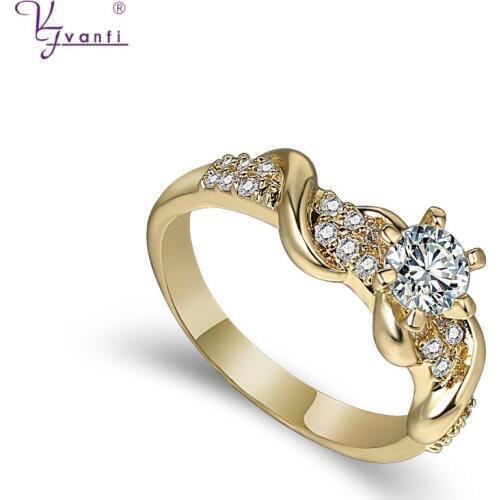 Fashion HotSell Engagement Rings Gold Plat Round Shape With Austrian Crystals stone Is Surrounded By The Drill Wedding Rings