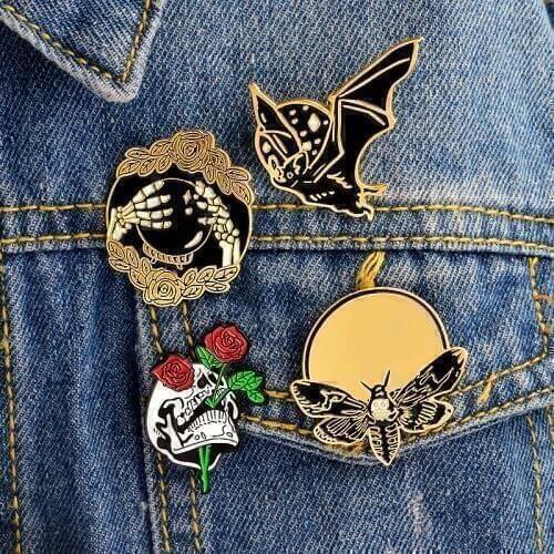 Cartoon Punk Enamel Pin Button Skull Roses Hand Crystal ball Bat Bee Brooch Denim jackets Bag Coat Accessories Animal Pins Badge