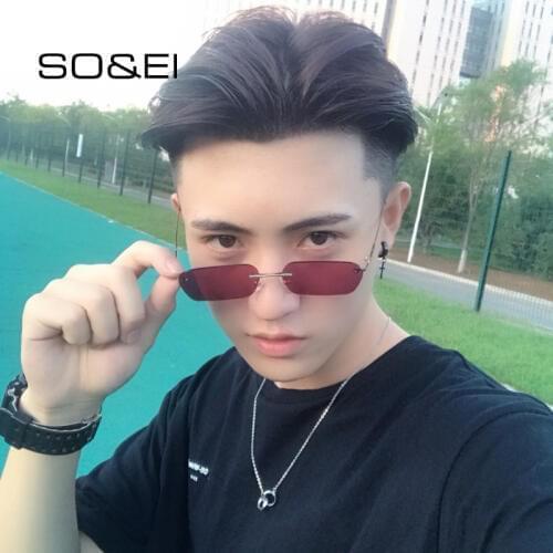 SO&EI Fashion Rimless Rectangular Men Sunglasses Clear Ocean Lens Eyewear Metal Legs Women Sun Glasses Shade UV400 Oculos De Sol