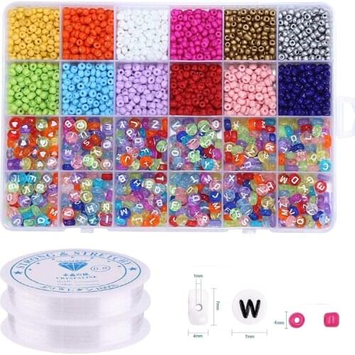 4mm Glass Seed Beads Kit Small Craft Beads Alphabet letter Beads for DIY Craft Bracelet Jewelry Making Supplies 2700pcs