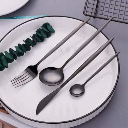 Dinnerware Set Flatware Kitchen Tools Black Dessert Spoon Fork Knife Stainless Steel Combination Tableware Travel Cutlery Set