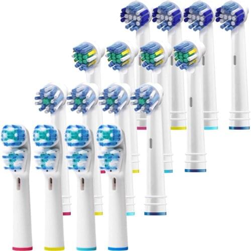 16pcs Double Clean, Cross, Floss, and Precise Brush Heads Oralb Electric Toothbrush Parts- Fits Oral-B Kids, Pro 1000 + More