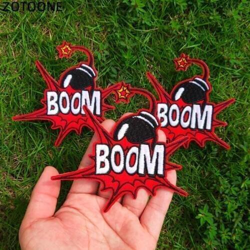 ZOTOONE BOOM Bomb Iron on Letter Patches for Clothing DIY Stranger Things Stripe Sew on Patch Embroidered Comic Badge Sticker G