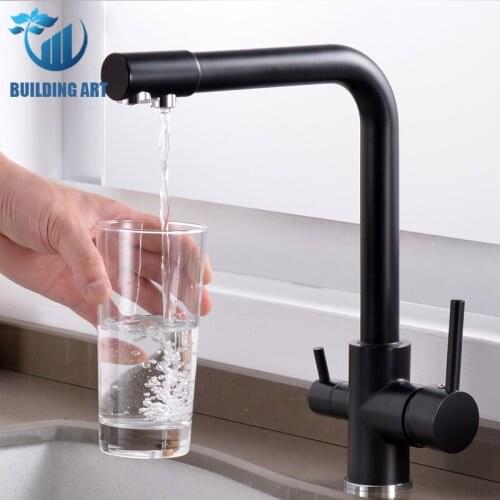 New Black Kitchen sink Faucet mixer Seven Letter Design 360 Degree Rotation Water Purification tap Dual Handle Kitchen Faucet