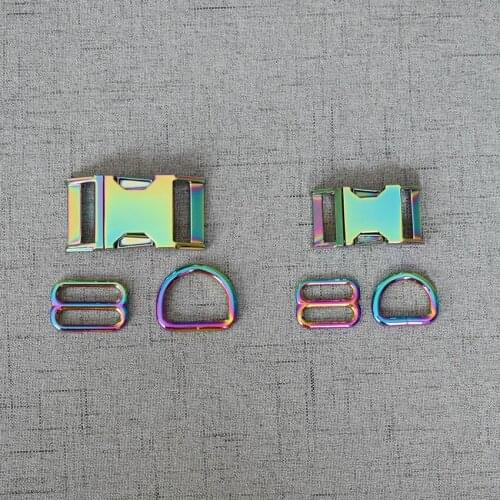 50 Sets 20mm 25mm Colourful Dog Cat Collar Hardware Metal D Ring Semi Circle Buckle Straps Slider Clasp For Pet Harness