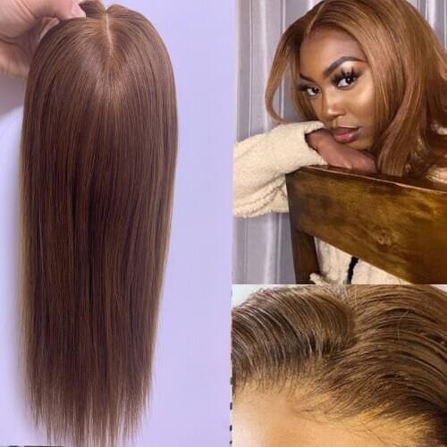 130% Density Topper Wig Virgin Cuticle Brown Remy Human Hair Breathable Machine Made Silk base Net With Clip In Hair Toupee