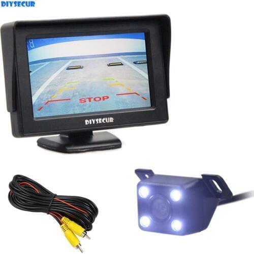 DIYSECUR Wired 4.3 Inch TFT LCD Backup Car Monitor + LED Night Vision Rear View Car Camera Parking Assistance System Kit