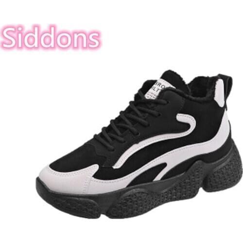 Siddons 2020 Fashion Women Shoes Casual Cotton Sneakers Lace Up Winter Thick Bottom Non-slip Flats Female Warm Vulcanized Shoes