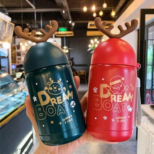 Cute vacuum cup Christmas antler water cup creative vacuum cup photo creative fashion ins style girl heart mini gift