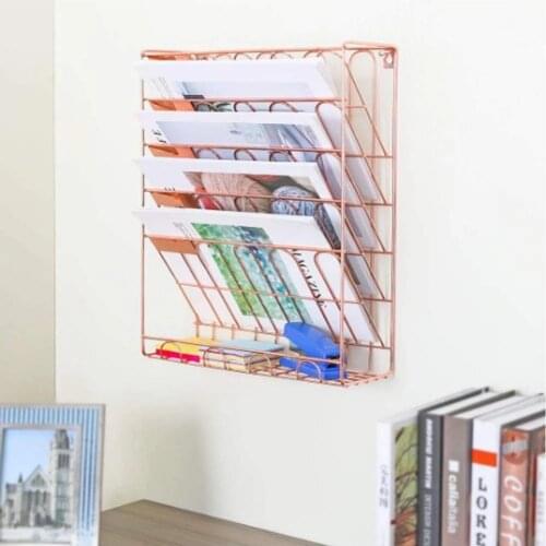 Nordic Rose Gold Wall Magazine Rack Bookshelf Hanging Bookend Decor Furniture For Home Desktop Children Bookcases Book Cabinet