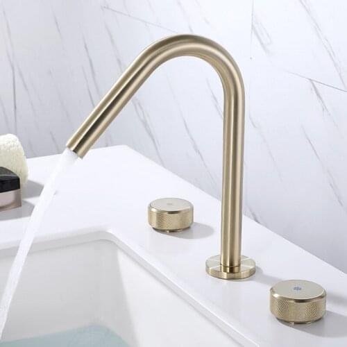 Basin Faucets Brushed Gold Widespread Bathroom Faucets 3 Hole Black Brass Sink Faucet Hot And Cold Water Taps