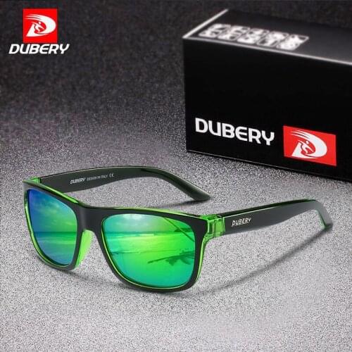 DUBERY Brand Design Polarized Sunglasses Men Fashion Square Sun Glasses Men Driving Fishing Shades Male UV400 Green Mirror Lens