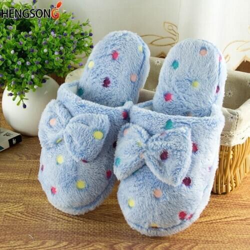 Winter Warm Slippers Women Home Shoes Short Plush Soft Sole Women Indoor Floor Slippers Butterfly-Knot Home Slippers